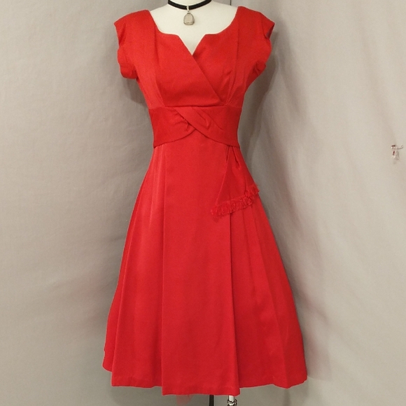 Vintage Dresses & Skirts - Red Satin Fifties Party Dress Vintage 50's Feminine Fit and Flare made in USA